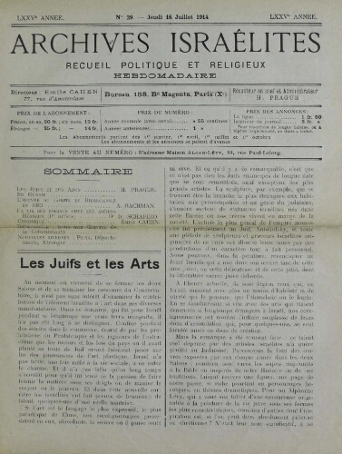 Archives israélites de France. Vol.75 N°29 (16 juil. 1914)